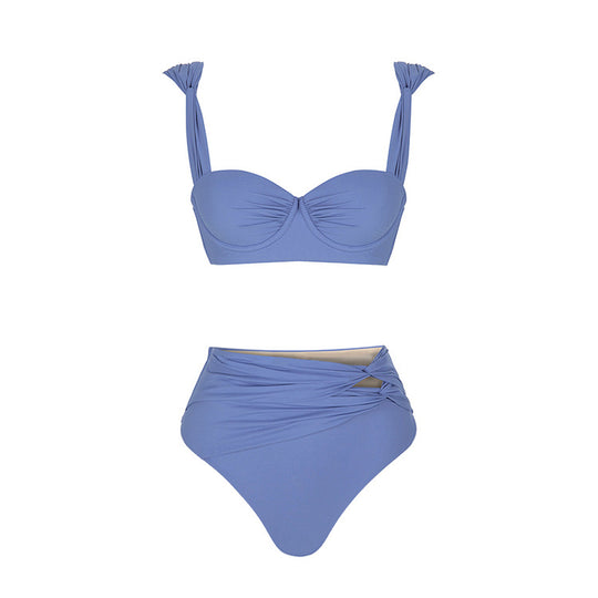 Damen Badeanzug mit raffinierten Drapierungen und eleganten Goldakzenten EB