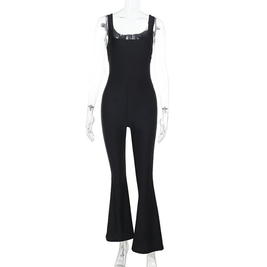 Damen figurbetontes Jumpsuit mit ausgestellten Beinen und Trägerdesign EB