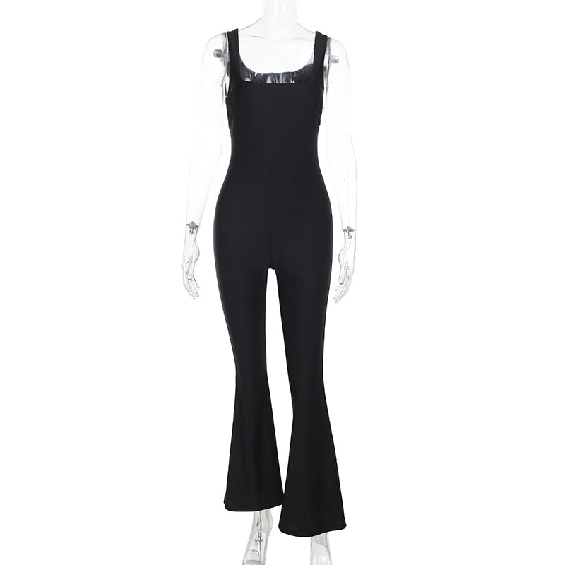 Damen Eleganter Wickel-Overall mit tiefem Ausschnitt und ausgestellten Beinen EB