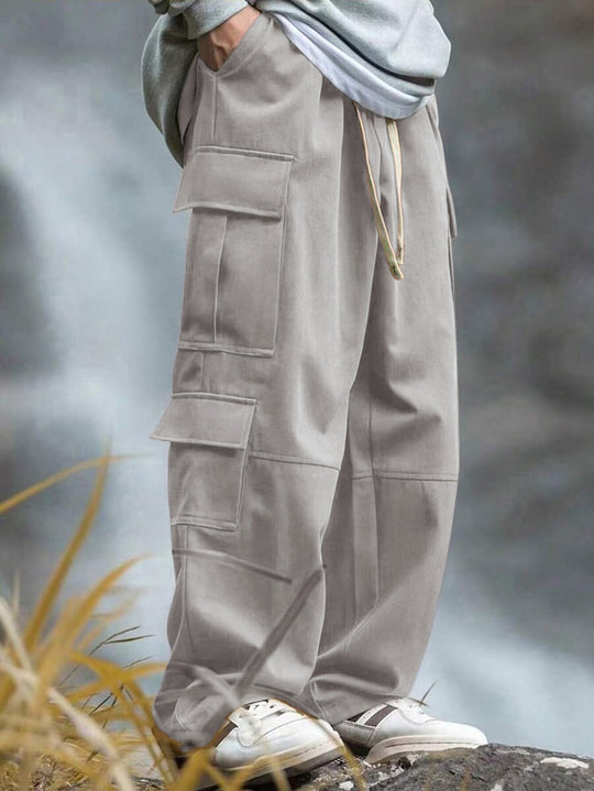 Herren nan weite Cargo-Hose mit Mehrfachtaschen, Tunnelzug und verstärkten Kniepartien EB