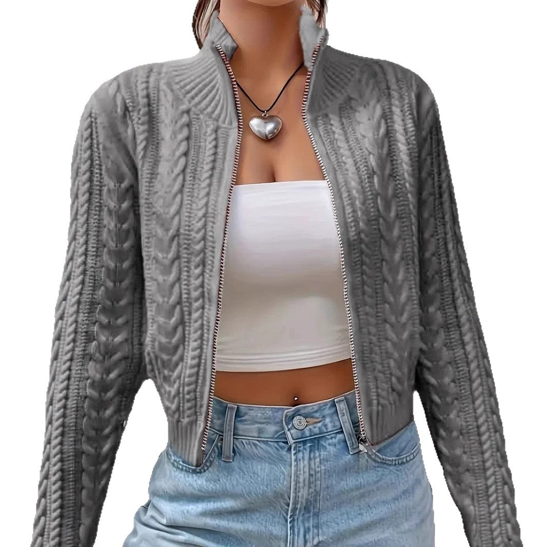 Damen Strickjacke mit modernem Zopfdesign und durchgehendem Reißverschluss EB