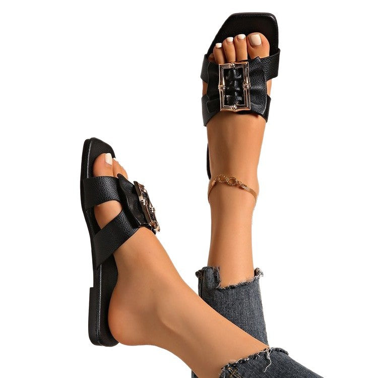 Damen modische Riemchen-Sandalen mit funkelndem Schmuckdetail EB