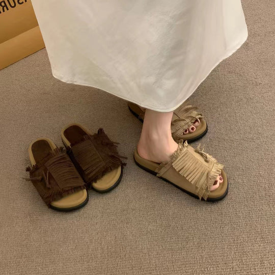 Damen Bequeme Slipper mit fransigem Design und weichem Fußbett EB