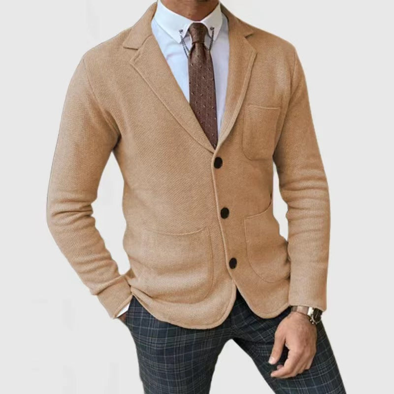 Herren lässige Strickjacke mit Knopfleiste und aufgesetzten Taschen EB