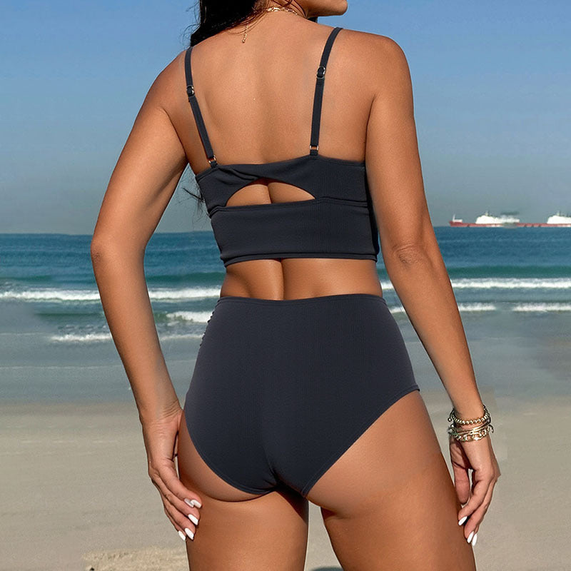Damen Hoch geschnittenes Bikini-Set mit raffinierter Raffung EB