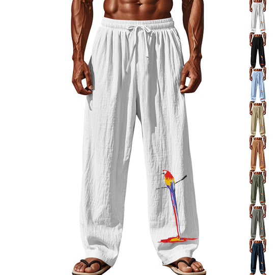 Herren lässige Strandhose mit elastischem Bund und buntem Stickdesign EB