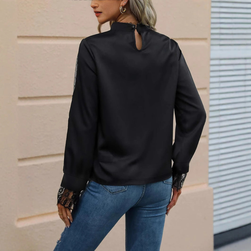 Damen Elegantes Oberteil mit transparenten Spitzeneinsätzen EB