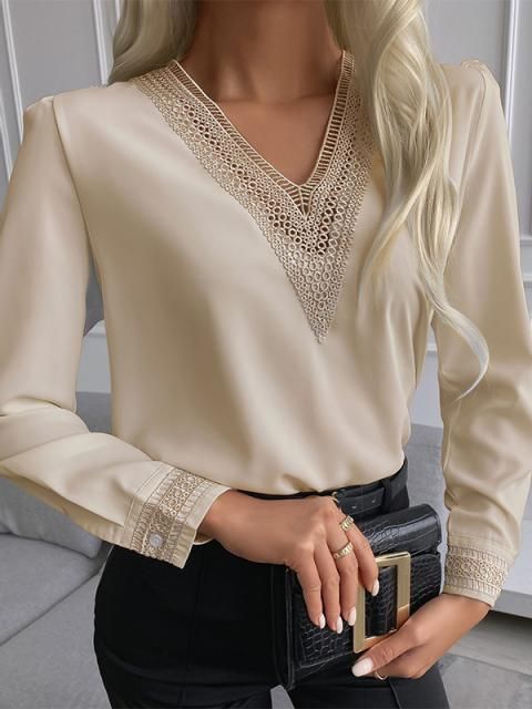Damen elegante Bluse mit Spitzenbesatz EB