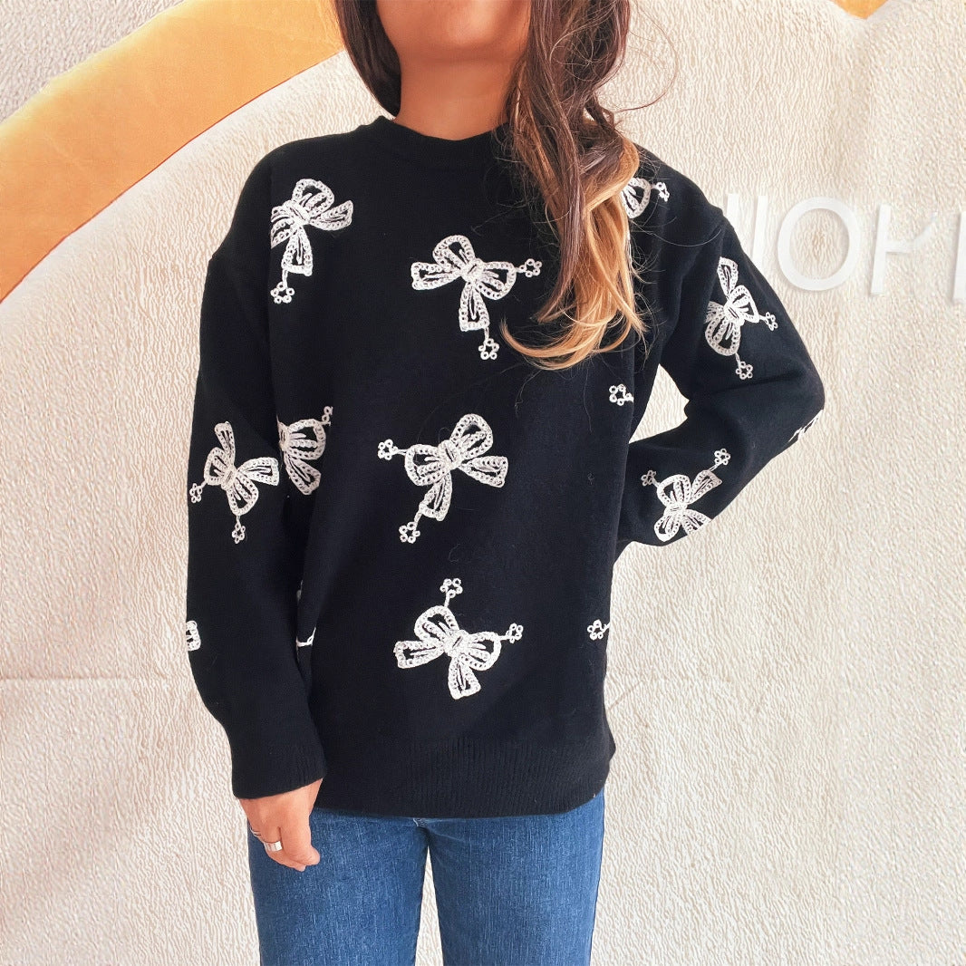 Damen Pullover mit verspieltem Schleifenmotiv und lässigem Schnitt EB