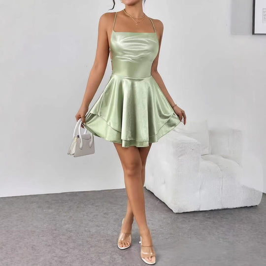 Damen Charmantes Minikleid mit Schichten und Spaghettiträgern EB