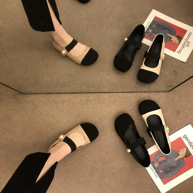 Damen Elegante Ballerina-Schuhe mit Perlenverzierung und bequemen Riemen EB