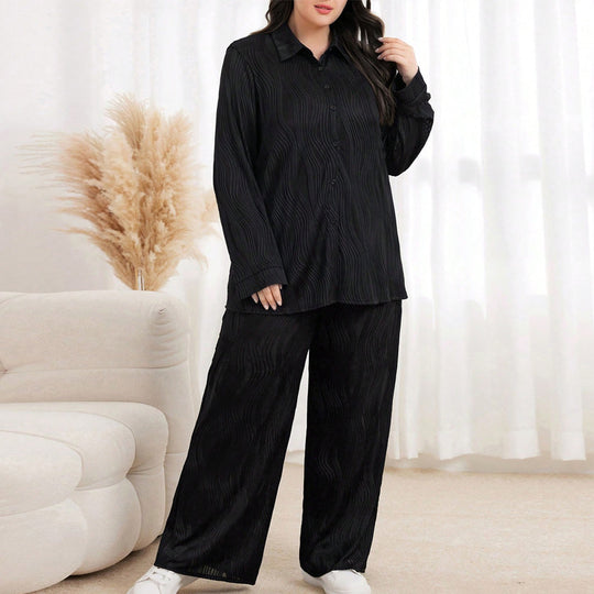 Damen Schlafanzug-Set mit elegantem Streifenmuster und lockerer Passform EB