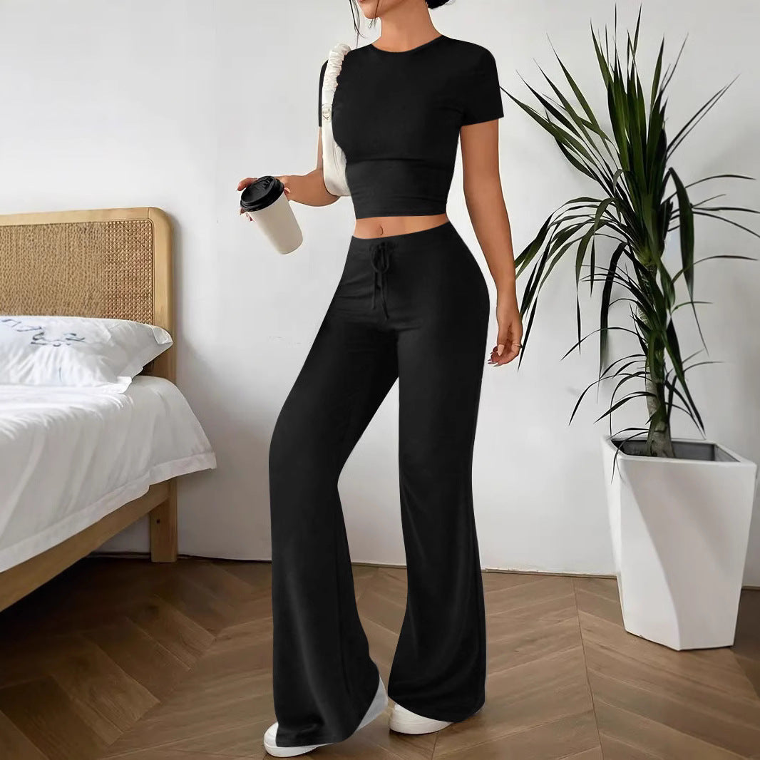 Damen Lässiges Lounge-Set mit Crop-Oberteil und weitem Schnitt EB