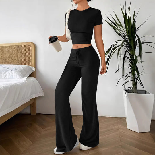Damen Lässiges Lounge-Set mit Crop-Oberteil und weitem Schnitt EB