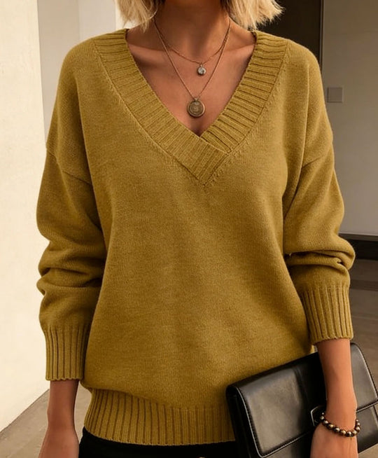 Damen Feinstrickpullover mit tiefem V-Ausschnitt und überschnittener Schulter EB