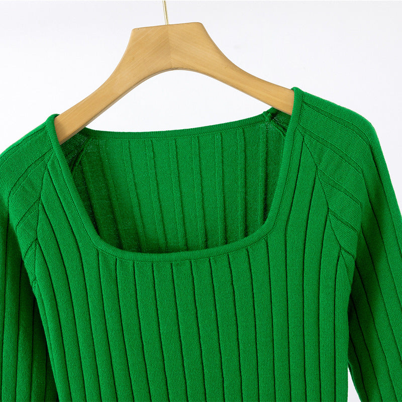 Damen Langarm-Strickkleid mit Quadratausschnitt und Rippstruktur EB