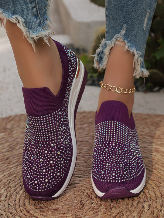 Damen  Strick Slip-On Sneaker mit funkelndem Strassbesatz, elastischem Einstieg und dämpfender Plateausohle EB