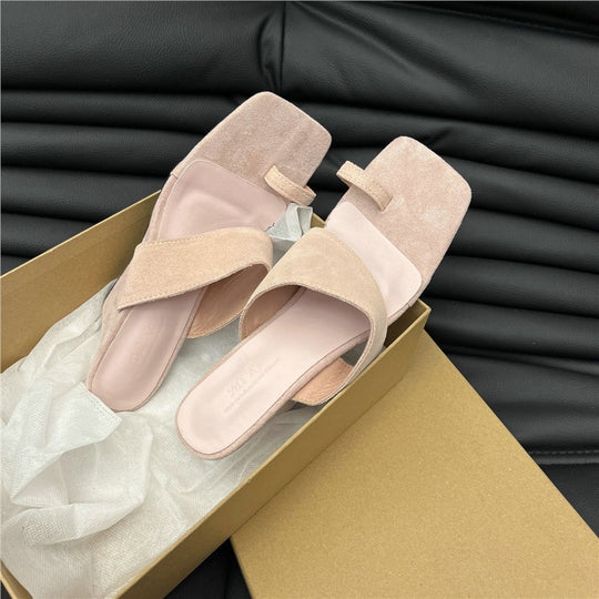 Damen modische Mules mit verstellbaren Riemen und weichem Veloursleder EB