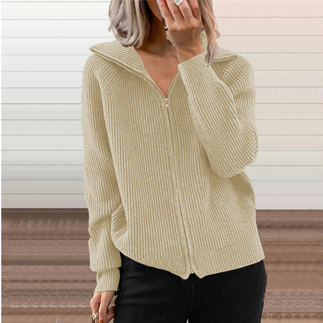 Damen Gerippte Kapuzen-Strickjacke mit Reißverschluss und Eingrifftaschen EB