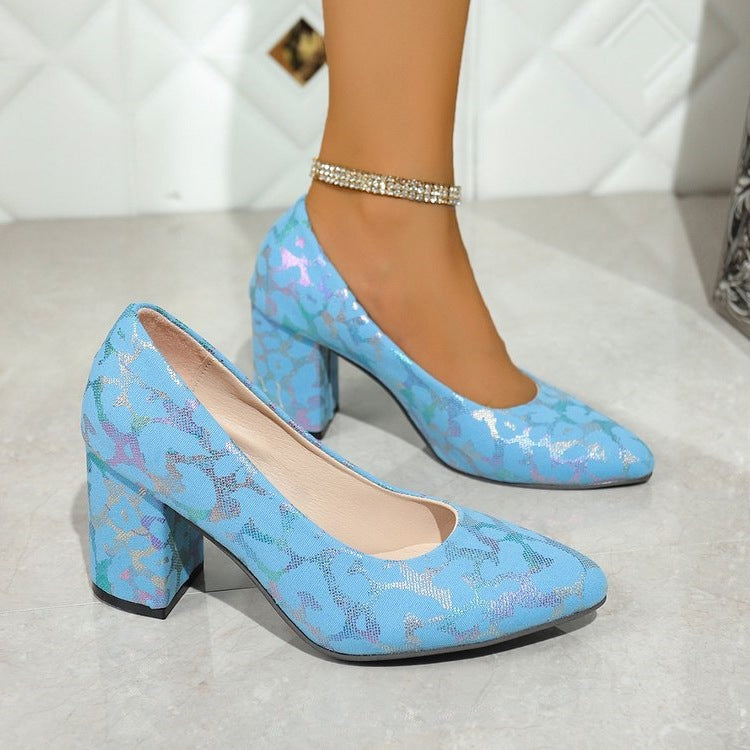 Damen Elegante Pumps mit strukturiertem Obermaterial und Blockabsatz EB