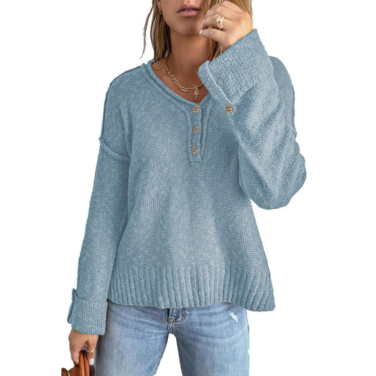Damen Grober Strickpullover mit Knopfleiste und weitem Schnitt EB