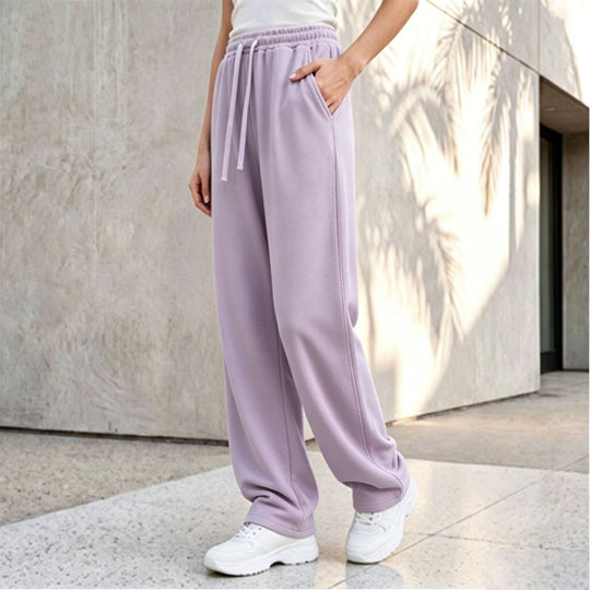 Damen nan weite Loungepalazzo-Hose mit hohem Komfortbund, Kordelzug, seitlichen Eingrifftaschen und dekorativer Seitennaht EB