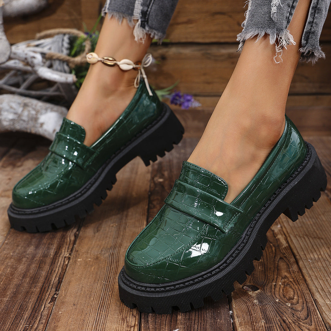 Damen Mokassins mit modernem Kroko-Design und robustem Profil EB