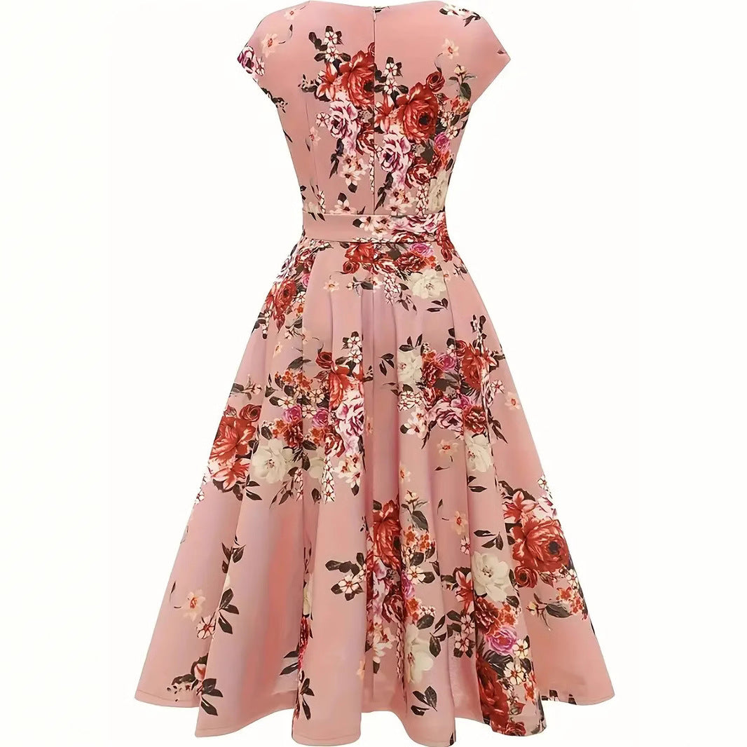 Damen Midi-Kleid mit tailliertem Schnitt und floralem Design EB