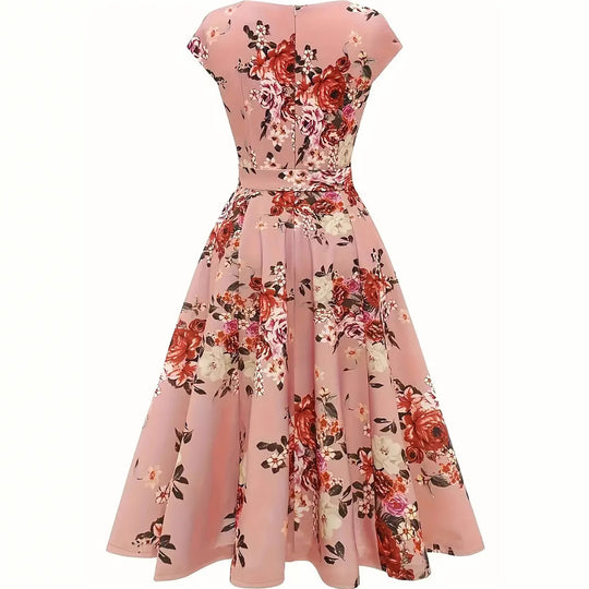 Damen Midi-Kleid mit tailliertem Schnitt und floralem Design EB