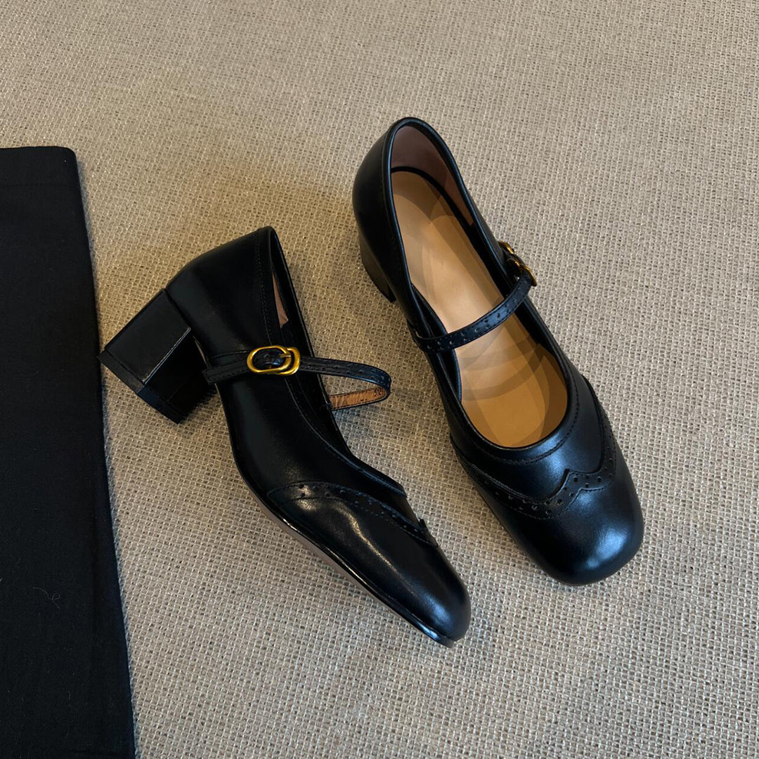 Damen elegante Mary Janes mit modischem Riemen und hochwertiger Ledersohle EB