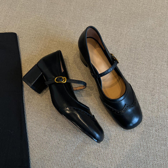 Damen elegante Mary Janes mit modischem Riemen und hochwertiger Ledersohle EB