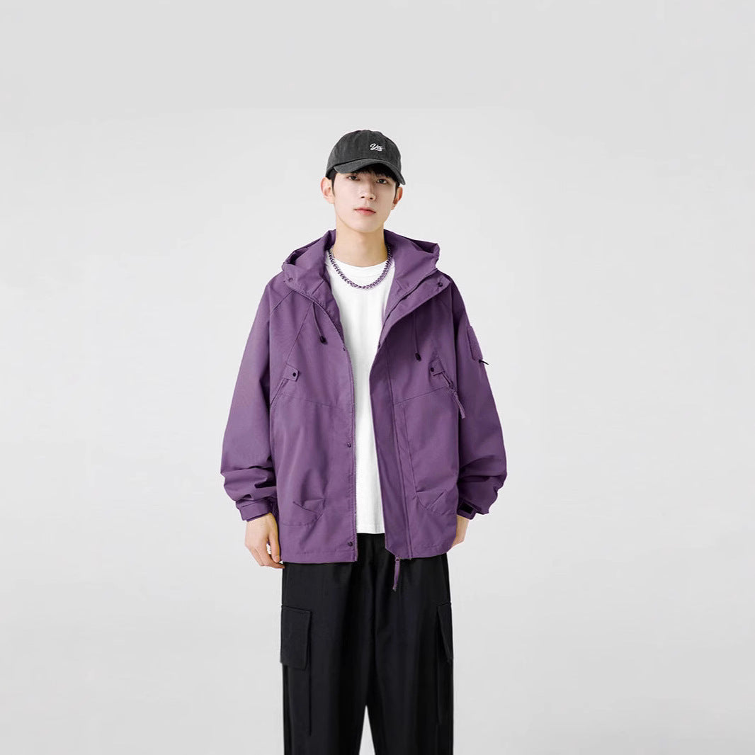 Herren Windbreaker-Jacke mit verstellbarem Kapuzenkragen und praktischen Taschen EB