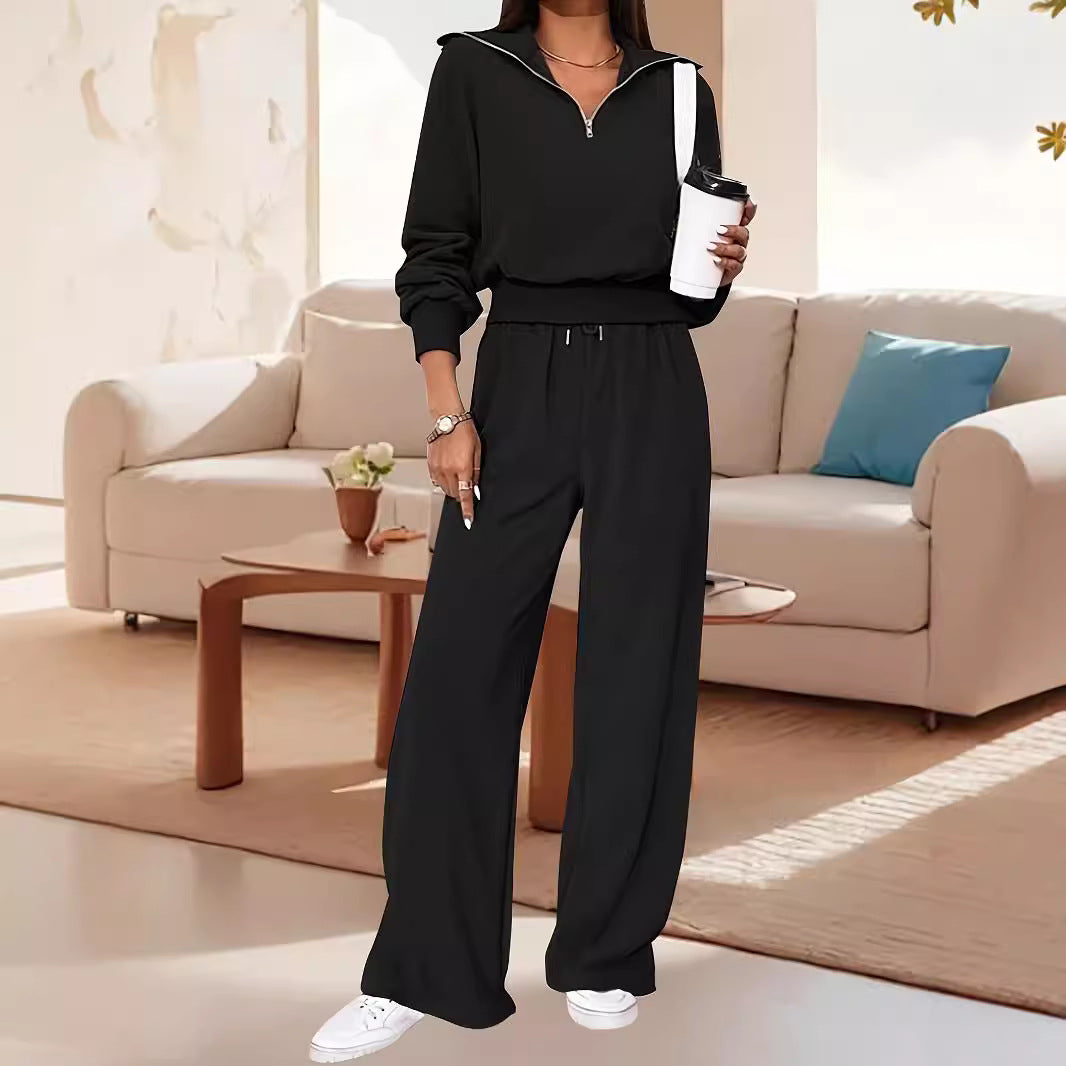 Damen Lässiger Jumpsuit mit Reißverschluss und weitem Bein EB