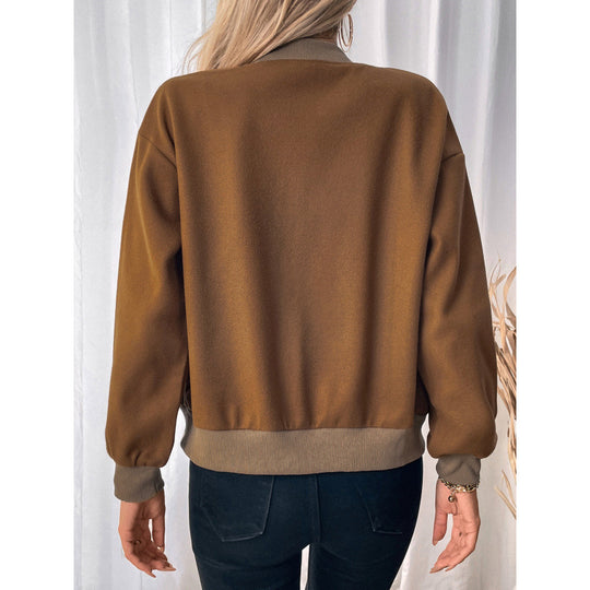 Damen modische Overshirt-Jacke mit Druckknopfverschluss und seitlichen Taschen EB