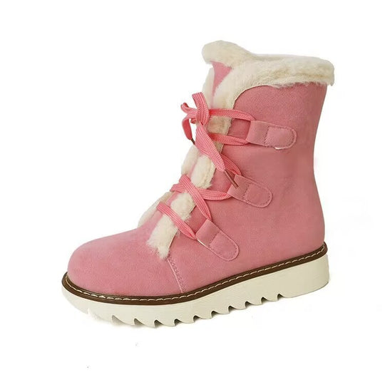 Damen  gefütterte Schnürstiefelette mit Kunstfellkragen, elastischen Schlaufendetails und gezahnter Profilsohle EB