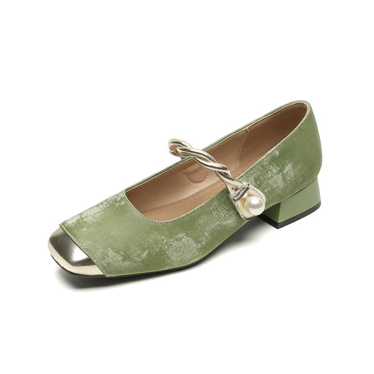 Damen elegante Ballerinas mit luxuriösem Perlenschmuck und modischem Riemendesign EB