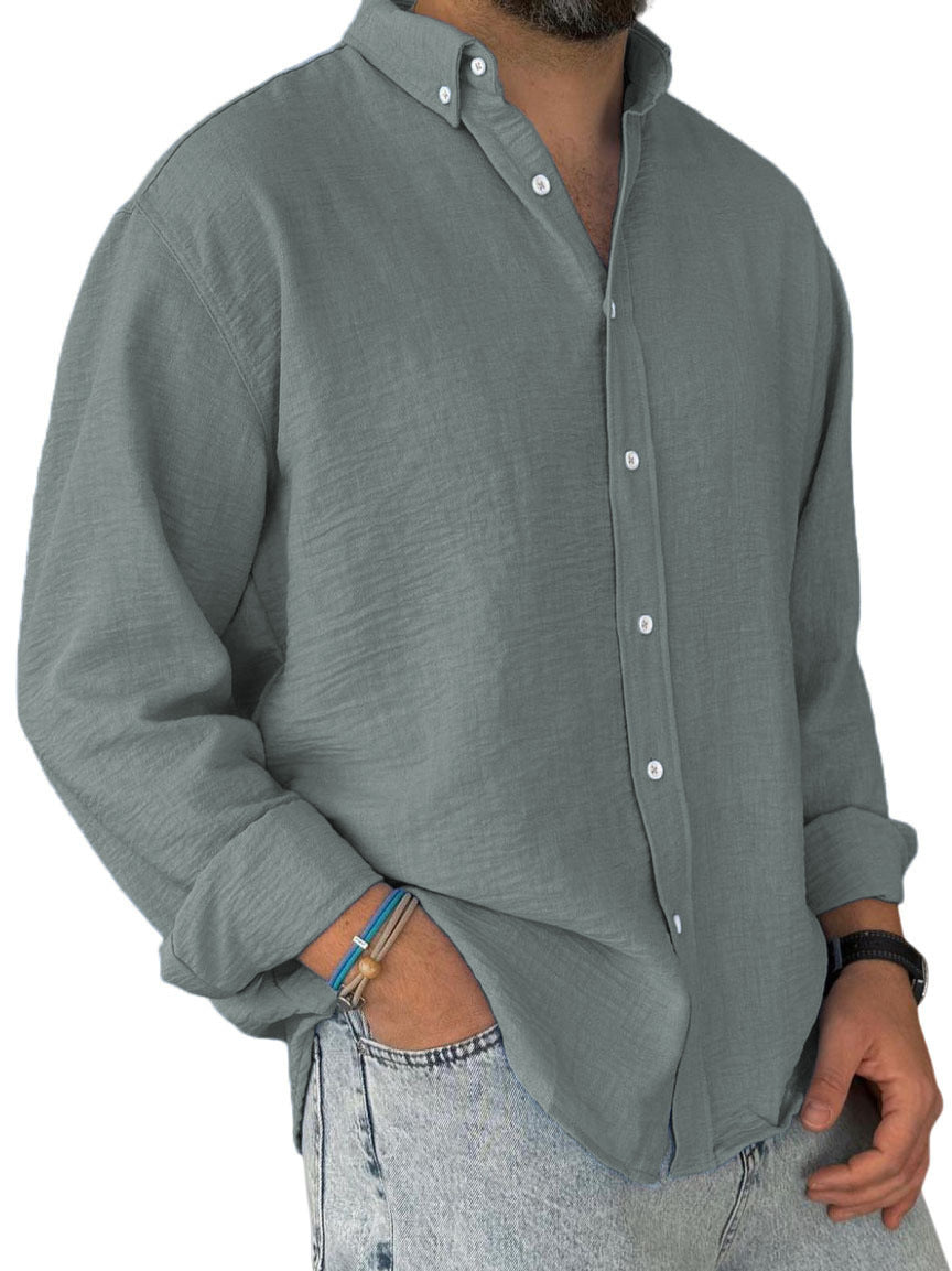 Herren nan leichtes Baumwoll-Leinen-Hemd mit Button-Down-Kragen und entspannter Relaxed-Fit EB