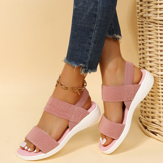 Damen komfortable Sandalen mit elastischen Riemen und buntem Muster EB