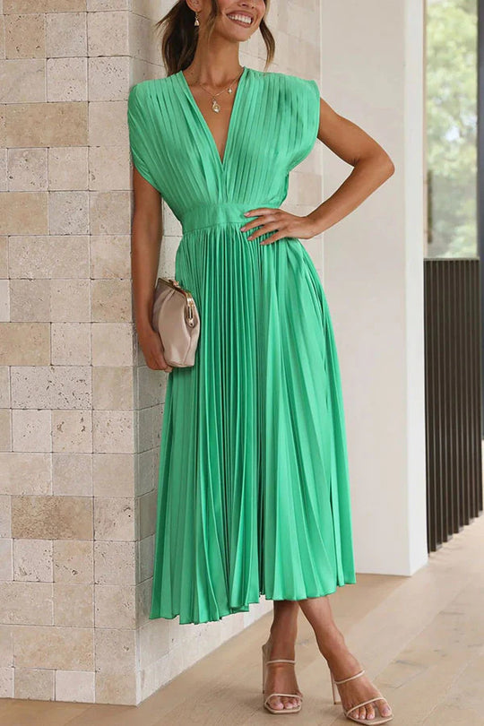 Damen Maxikleid mit Faltenwurf und tiefem V-Ausschnitt EB