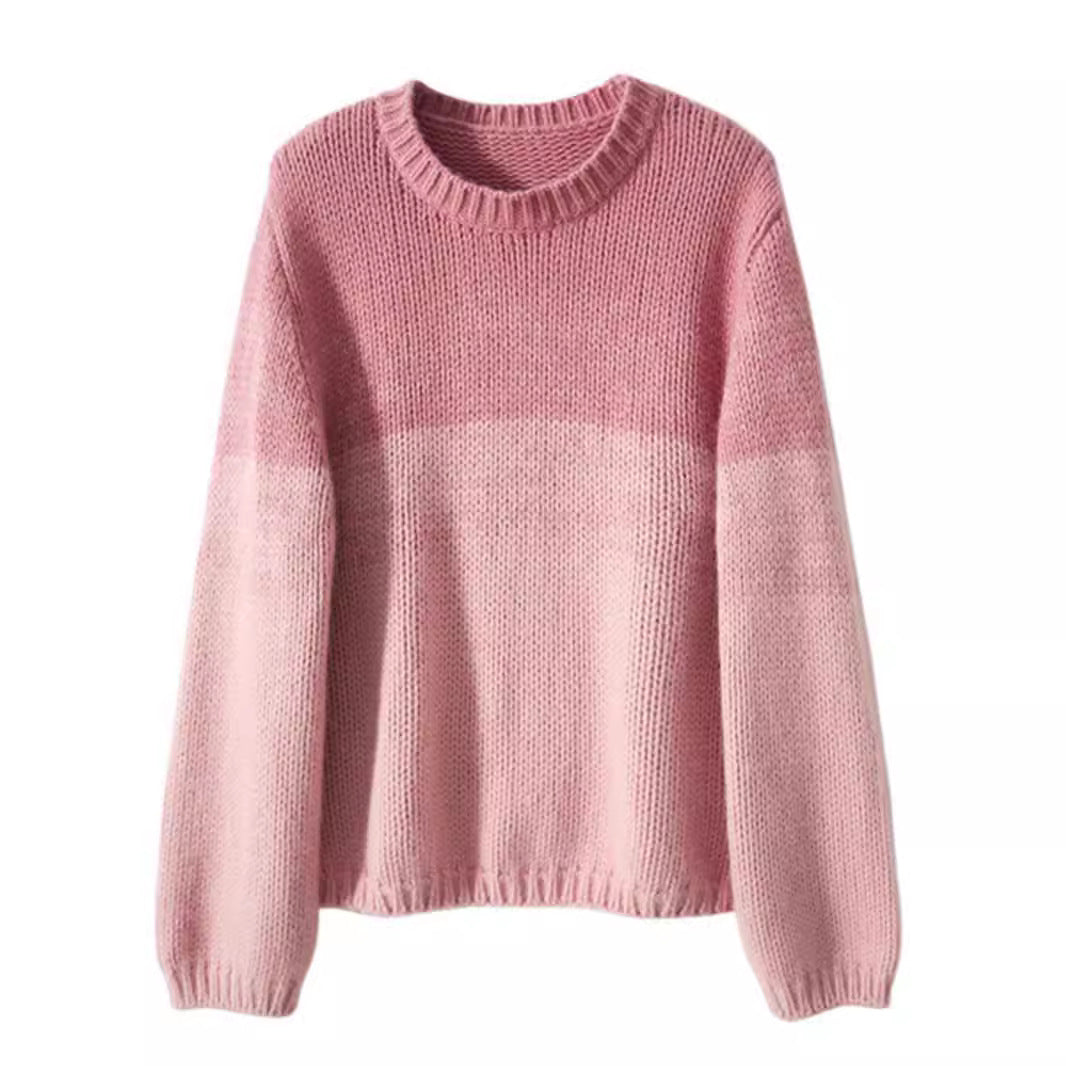 Damen Grobstrickpullover mit sanften Farbverlauf und hohem Kragen EB
