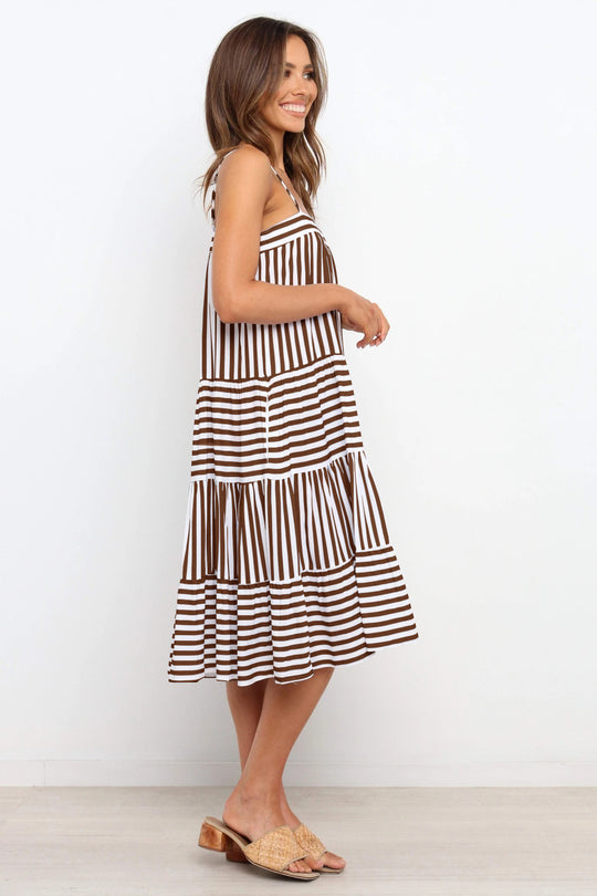 Damen luftiges Maxikleid aus Baumwolle mit gestreiftem Volantdesign EB