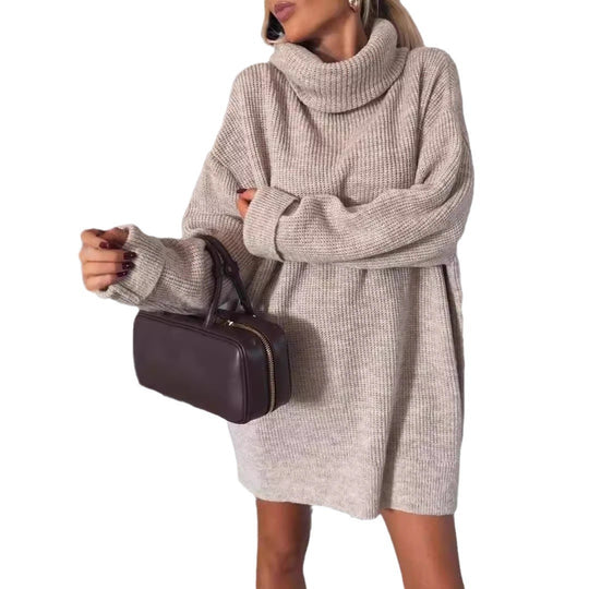 Damen Strickpullover mit hohem Kragen und lässigem Schnitt EB