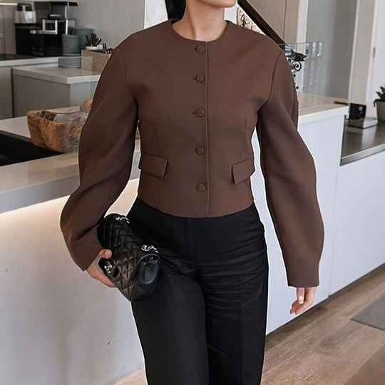 Damen nan oversized Wolljacke mit Druckknopfleiste, kastiger Silhouette und aufgesetzten Taschen EB