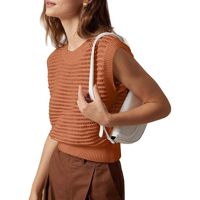 Damen Strickoberteil mit luftiger Struktur und weitem Kragen EB