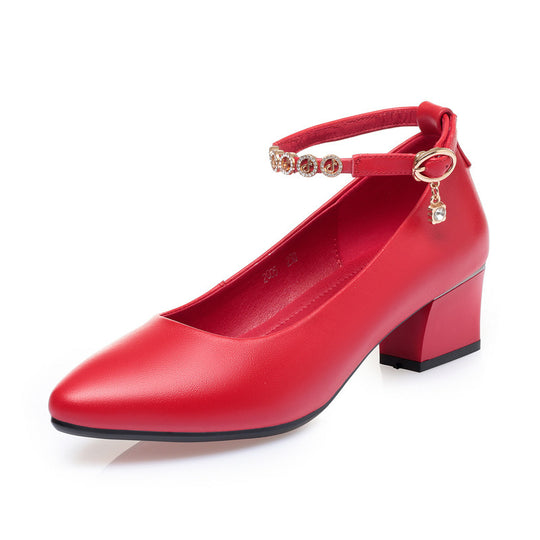 Damen Elegante Mary Jane Pumps mit verstellbarem Riemen und funkelndem Schmuckdetail EB