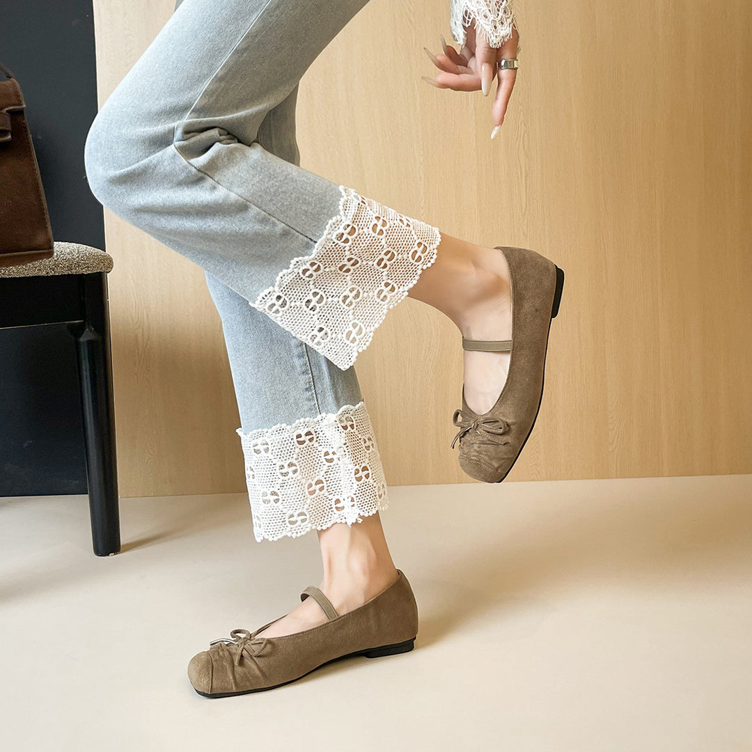 Damen Ballerinas mit dekorativem Riemen und komfortablem Faltendesign EB