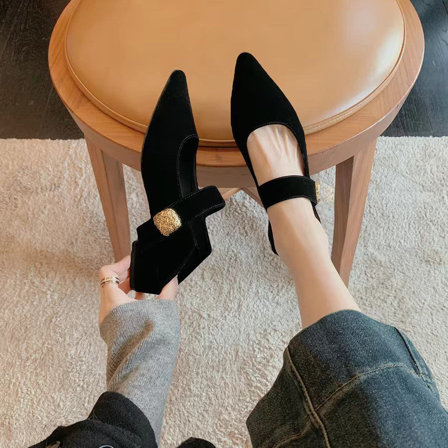 Damen modische Ballerinas mit elegantem Riemchen und luxuriöser Schnalle EB