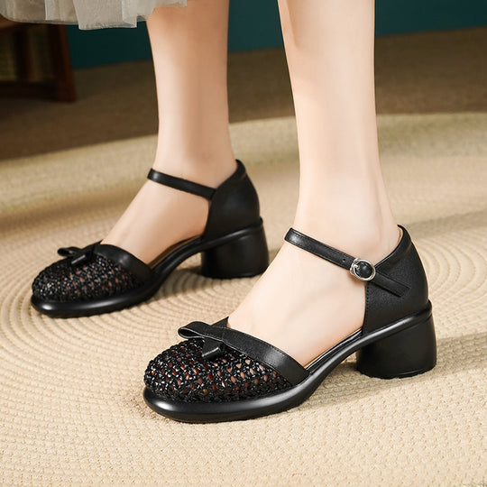 Damen Ballerinas mit modischem Riemen und komfortablem Blockabsatz EB