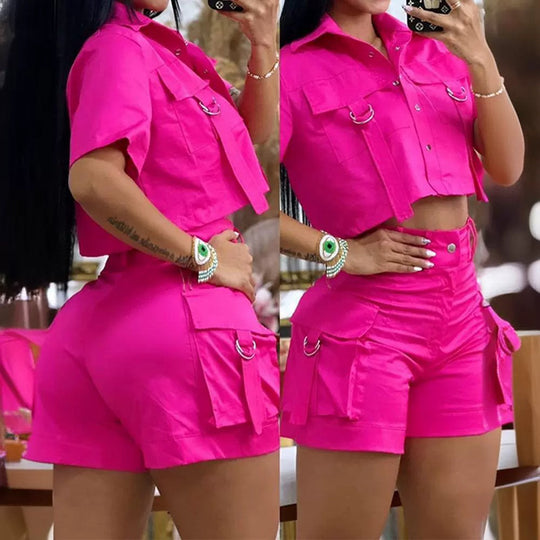 Damen modisches Crop-Top mit High-Waist Shorts EB
