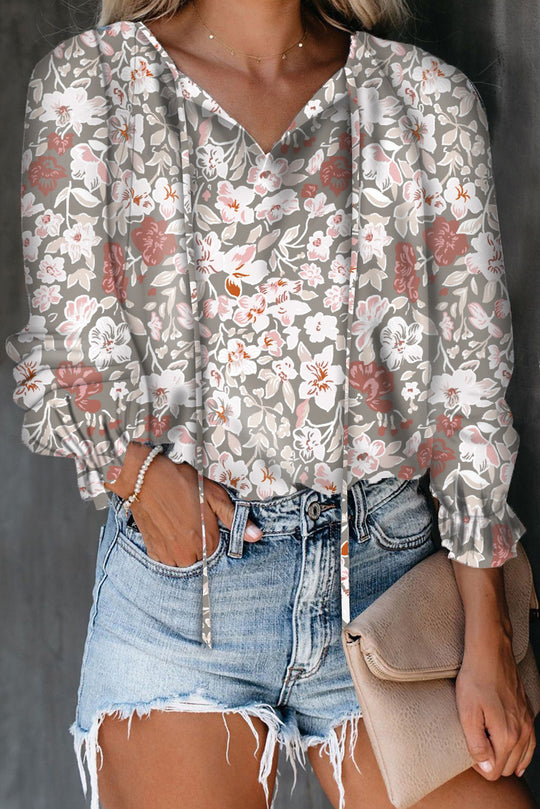 Damen Bluse mit floralem Muster und lockeren Ärmeln EB